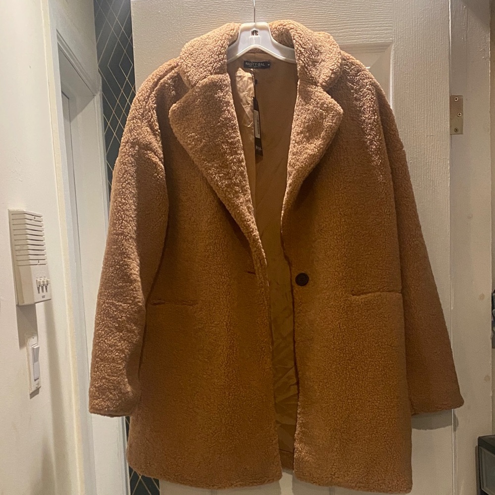Nasty Gal Cozy Brown Pea Coat